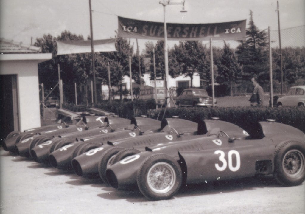 Ferrari’s 6 car line-up for the 1956 Italian Grand Prix at Monza (photo: Michael Lindsay)