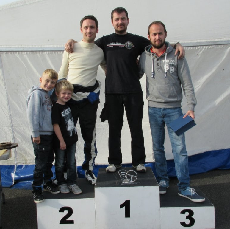 Sunday Twin Spark podium – Paul Plant, James Ford and James Bishop plus “supporters”
